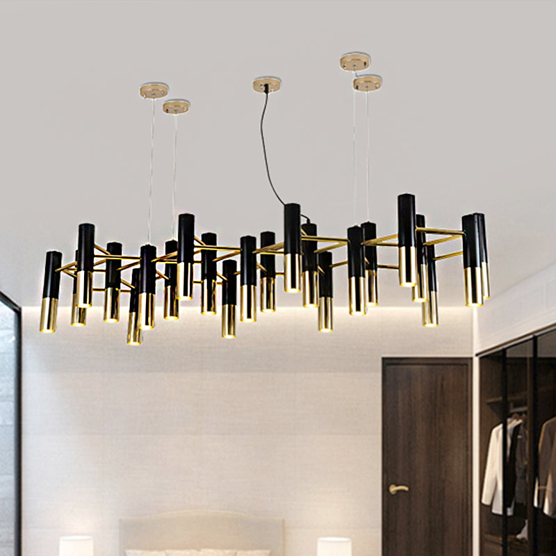 Lustre tubulaire LED doré contemporain : 11/22 lumières, luminaire suspendu chaleureux