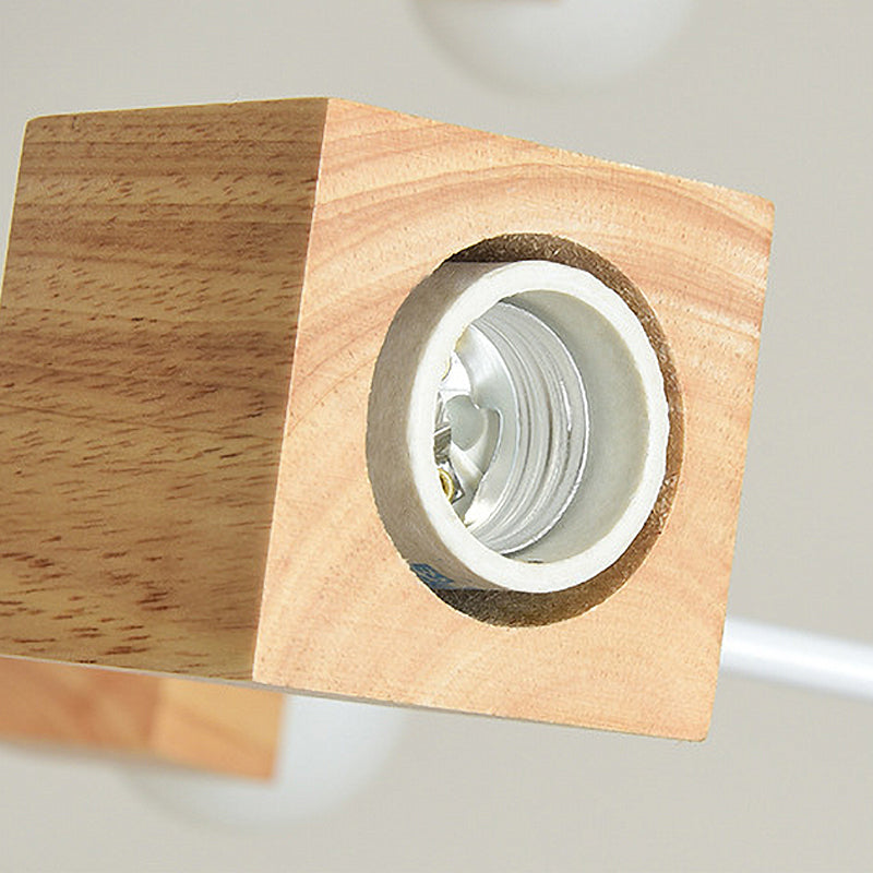 Lustre suspendu à bras courbés moderniste : lampe suspendue en bois à plusieurs lumières blanche/noire avec chaîne