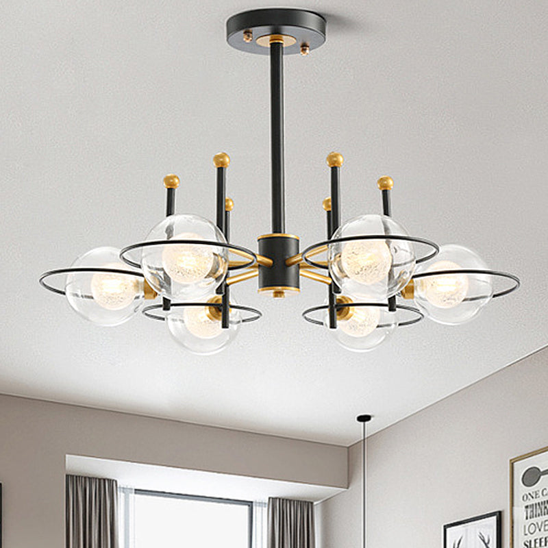 Modern Sputnik Metal Chandelier Light with Clear Glass Ball Shades - 3/6 Lights, Black LED, Ceiling Hanging Fixture