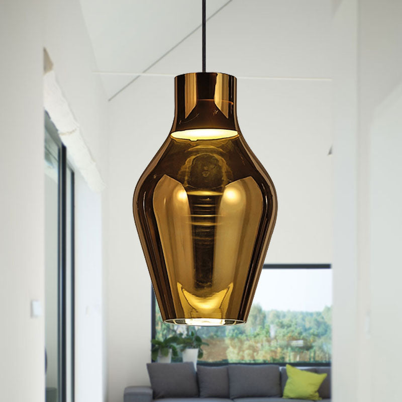 Urn Pendant Lamp - Gold/Smoke Glass - 1 Light - Modern LED Hanging Light - White/Warm Light - 6.5"/8.5" Wide