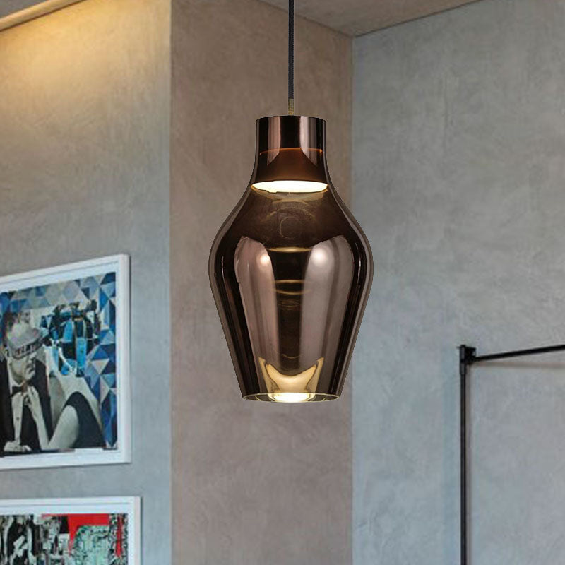 Modern Gold/Smoke Glass Urn Pendant Lamp - Led Hanging Light With 1 In White/Warm 6.5/8.5 Wide Smoke