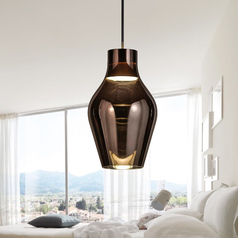 Urn Pendant Lamp - Gold/Smoke Glass - 1 Light - Modern LED Hanging Light - White/Warm Light - 6.5"/8.5" Wide