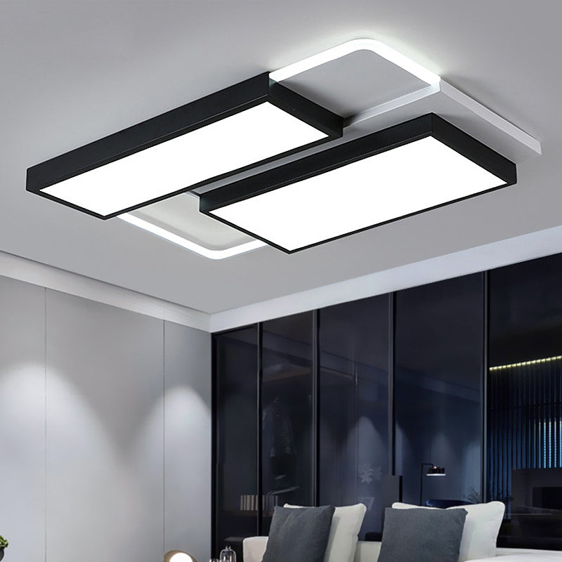 Modernist LED Flush Mount Lamp, Black & White, 21.5"/35.5" Wide Metal Ceiling Fixture for Living Room, White/Warm Light