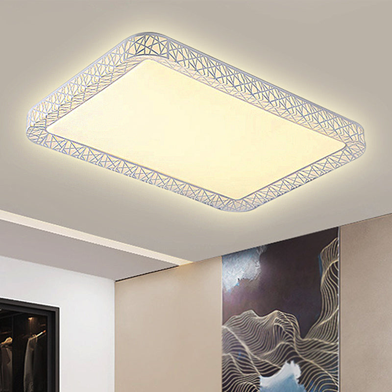 Modernist LED Acrylic Flush Mount Lamp - Square/Rectangular White Ceiling Light with Frosted Diffuser, 19.5"/25"/35.5" Wide
