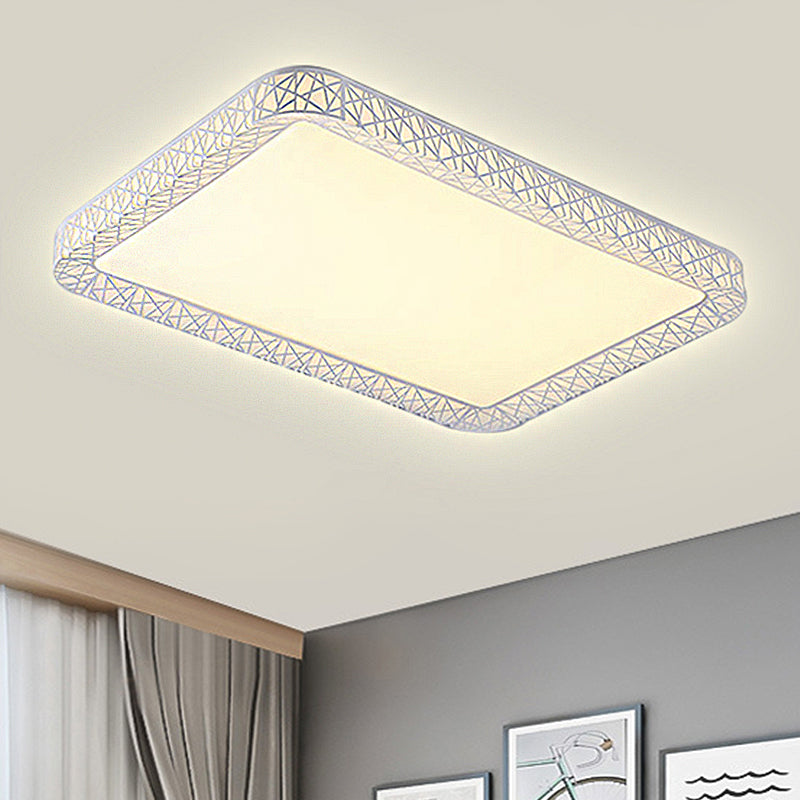 Modernist LED Acrylic Flush Mount Lamp - Square/Rectangular White Ceiling Light with Frosted Diffuser, 19.5"/25"/35.5" Wide