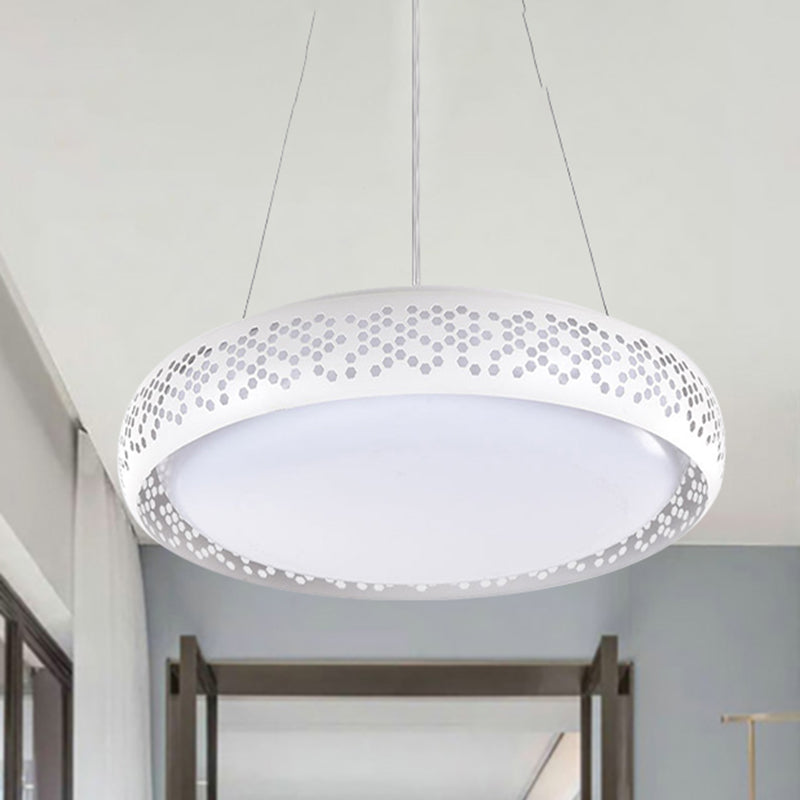Modern Black/White Drum Hanging Pendant Light, 1 Head Metal Fixture in Warm/White/Natural Light, 19"/23" Wide