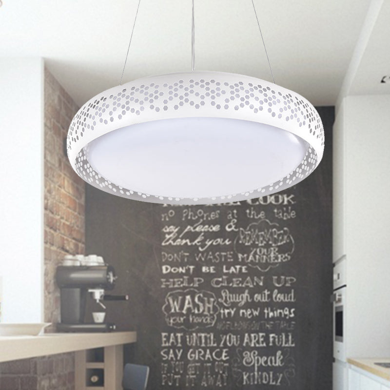 Modern Black/White Drum Hanging Pendant Light, 1 Head Metal Fixture in Warm/White/Natural Light, 19"/23" Wide