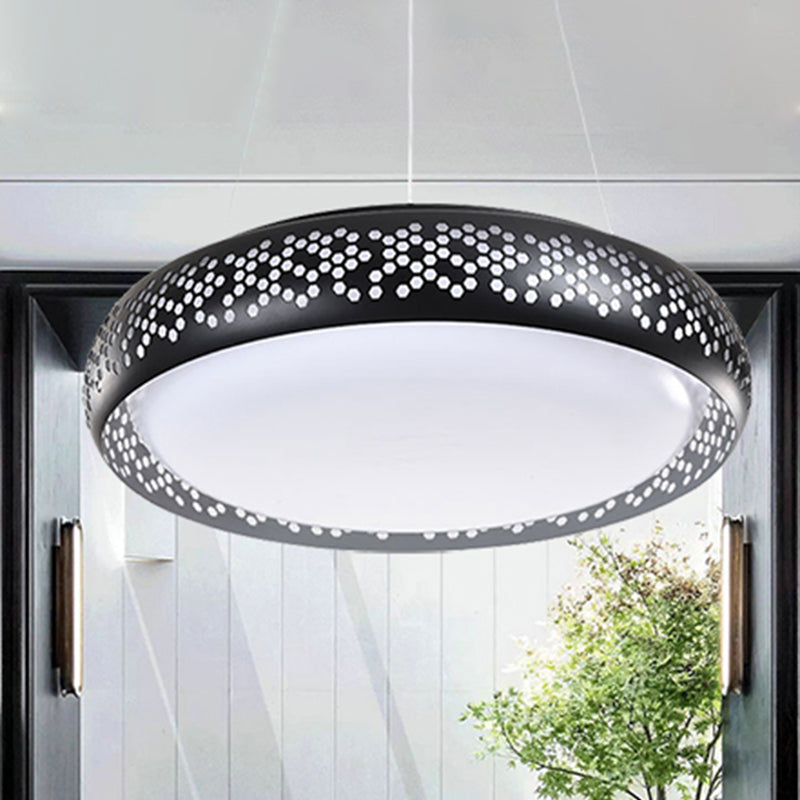 Modern Black/White Drum Hanging Pendant Light, 1 Head Metal Fixture in Warm/White/Natural Light, 19"/23" Wide