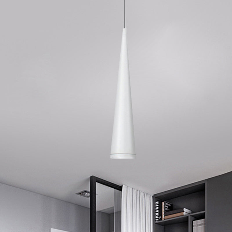 Suspension LED conique moderne blanche/noire pour salle à manger - Luminaire en métal blanc/chaud