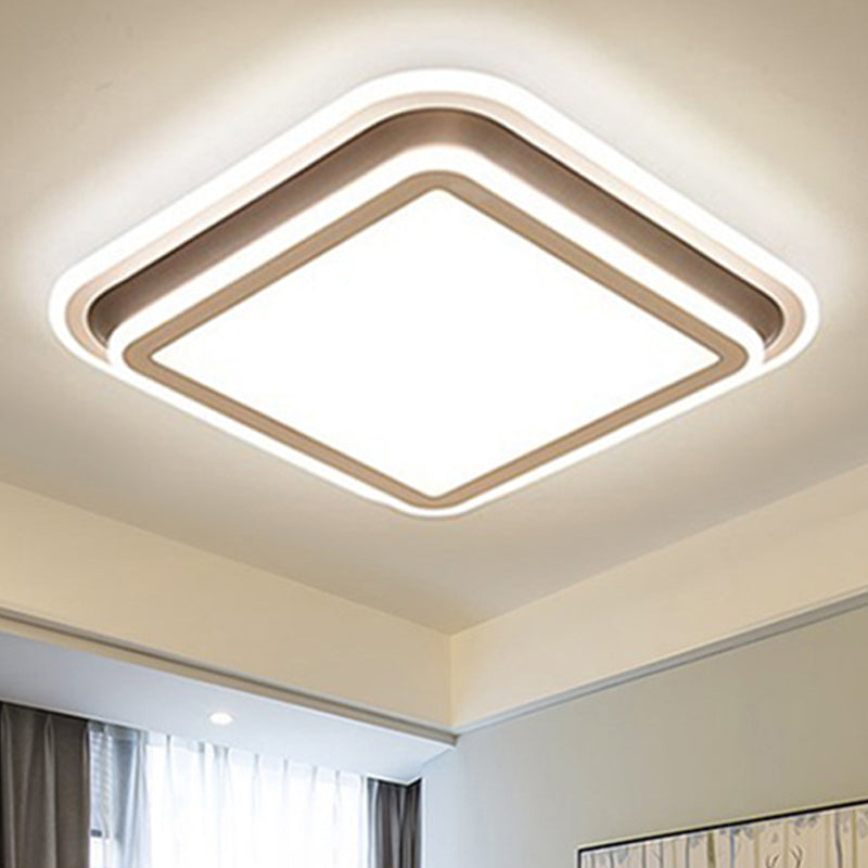 LED Living Room Flush Mount Ceiling Light with Square/Rectangular Acrylic Shade in Warm/White Light - White