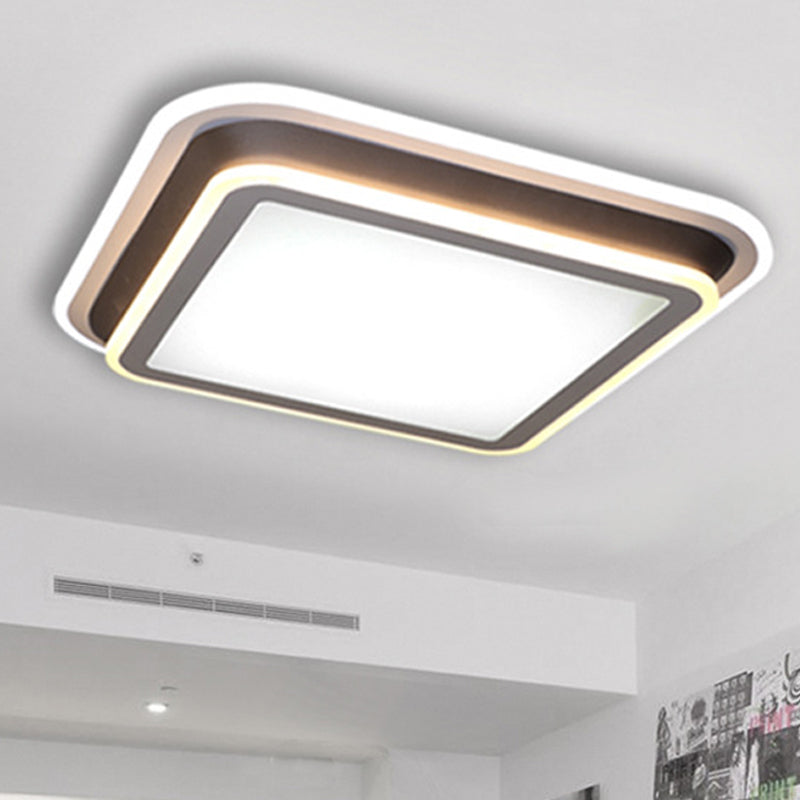 LED Living Room Flush Mount Ceiling Light with Square/Rectangular Acrylic Shade in Warm/White Light - White
