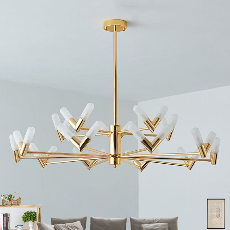 Modern Tube Ceiling Chandelier - Brass Metal 10/30 Lights For Dining Room Hanging Light