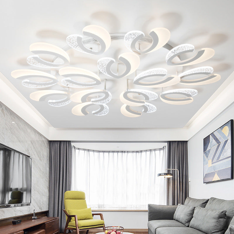 Plafonnier LED minimaliste en acrylique blanc à motif floral pour plafond de salon 
