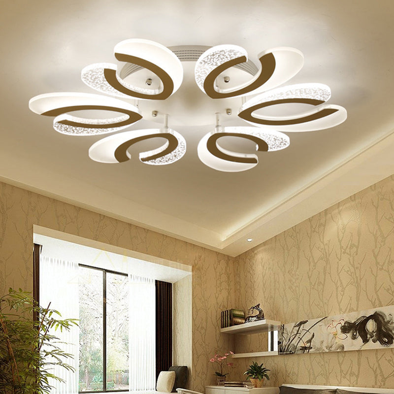 Plafonnier LED minimaliste en acrylique blanc à motif floral pour plafond de salon 