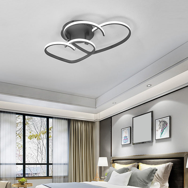 Contemporary Led Loving Heart Semi Flush Mount Light For Bedrooms Black / 21.5 White