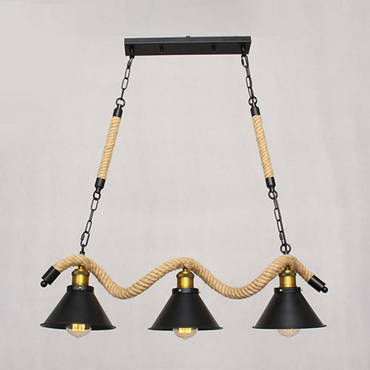 Sleek Black Spiral Rope Pendant Light Fixture With Loft Style Bar Island Lamp And Cone Shade 3 /