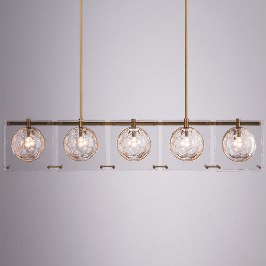 Hexagon Glass Ball Pendant Lamp - 5-Head Island Light Fixture With Brass Finish
