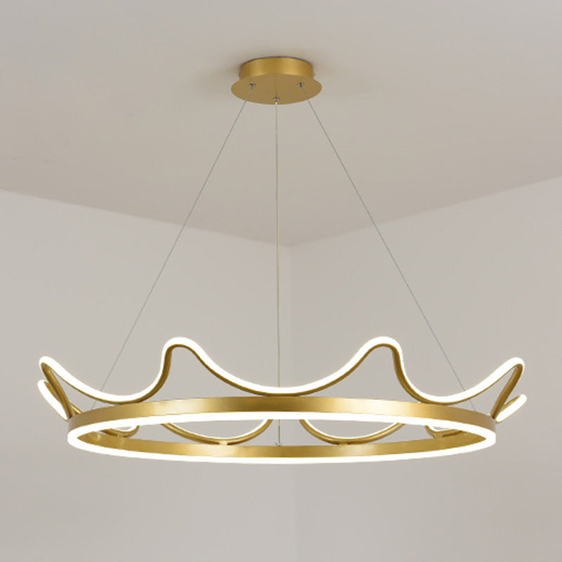 Minimalistic Gold Crown Led Chandelier Pendant For Living Room / 20.5(53Cm) Natural