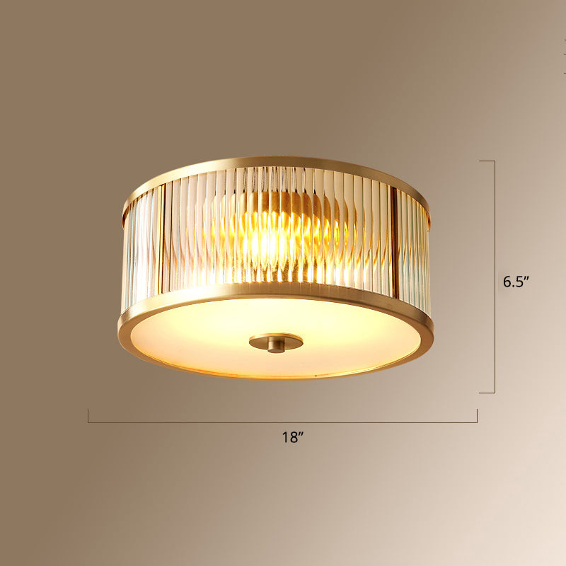 Plafonnier encastré à 4 lumières de style colonial avec finition dorée et forme de bol en verre dépoli