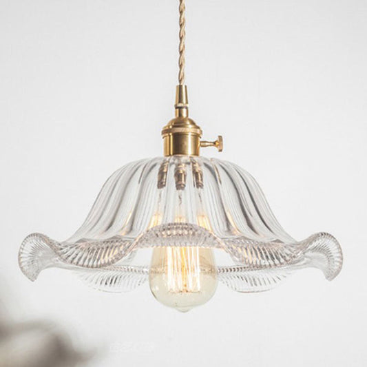 Lampe suspendue rétro à volants : lampe suspendue en verre sculpté avec interrupteur rotatif