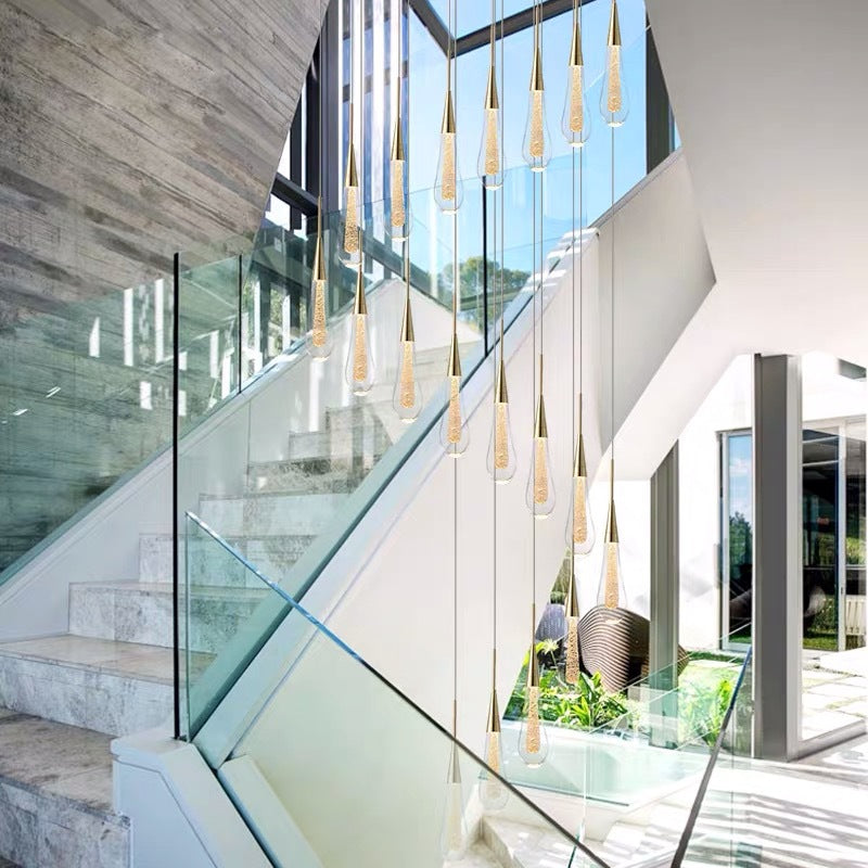 Gold LED Pendant Light: Clear Crystal Glass Waterdrop Suspension Lamp for Dining Room Décor