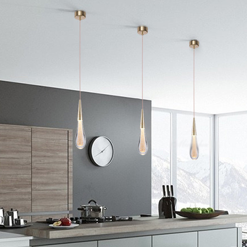 Gold LED Pendant Light: Clear Crystal Glass Waterdrop Suspension Lamp for Dining Room Décor