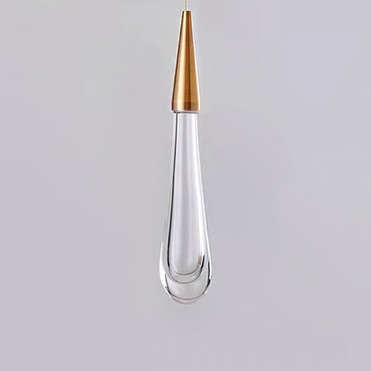 Gold LED Pendant Light: Clear Crystal Glass Waterdrop Suspension Lamp for Dining Room Décor