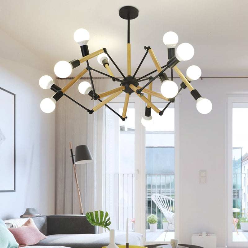 Lustre moderne en forme d'araignée avec des accents noirs et en bois pour les salons de style loft