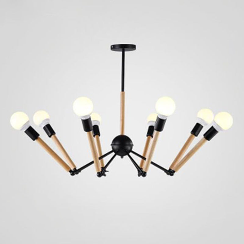 Lustre moderne en forme d'araignée avec des accents noirs et en bois pour les salons de style loft