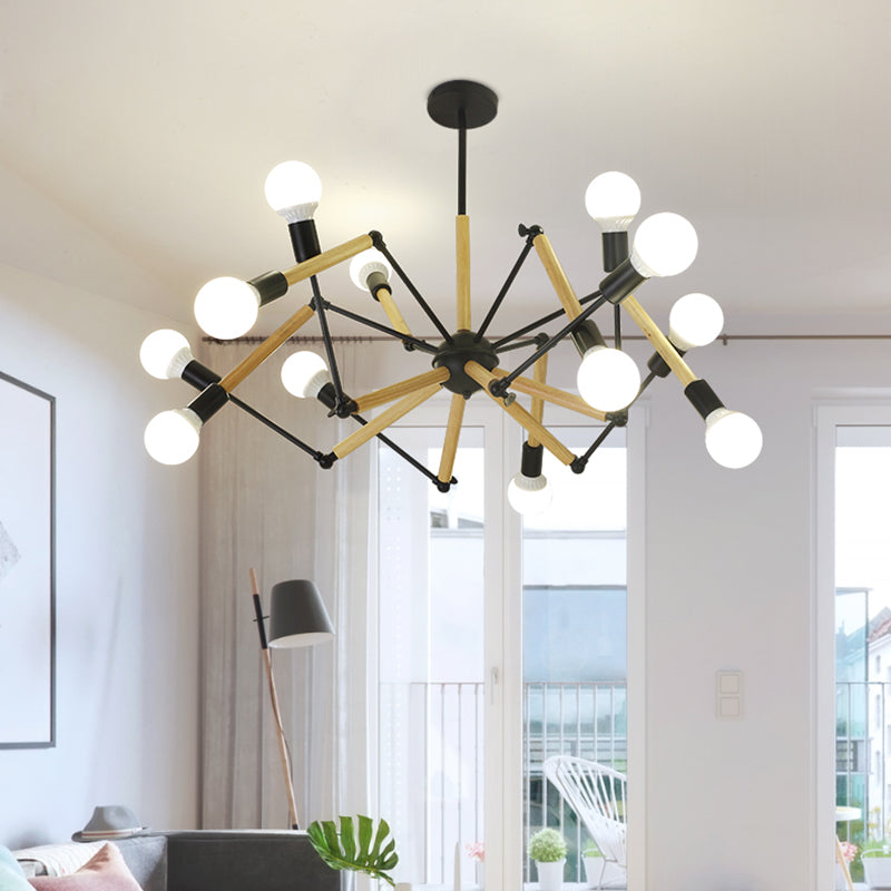 Lustre moderne en forme d'araignée avec des accents noirs et en bois pour les salons de style loft
