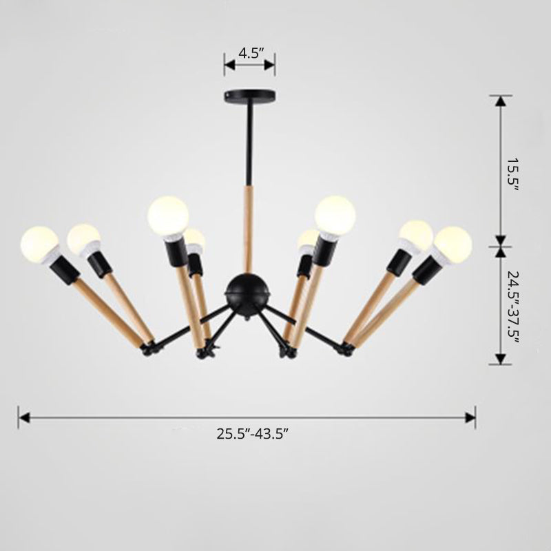 Lustre moderne en forme d'araignée avec des accents noirs et en bois pour les salons de style loft