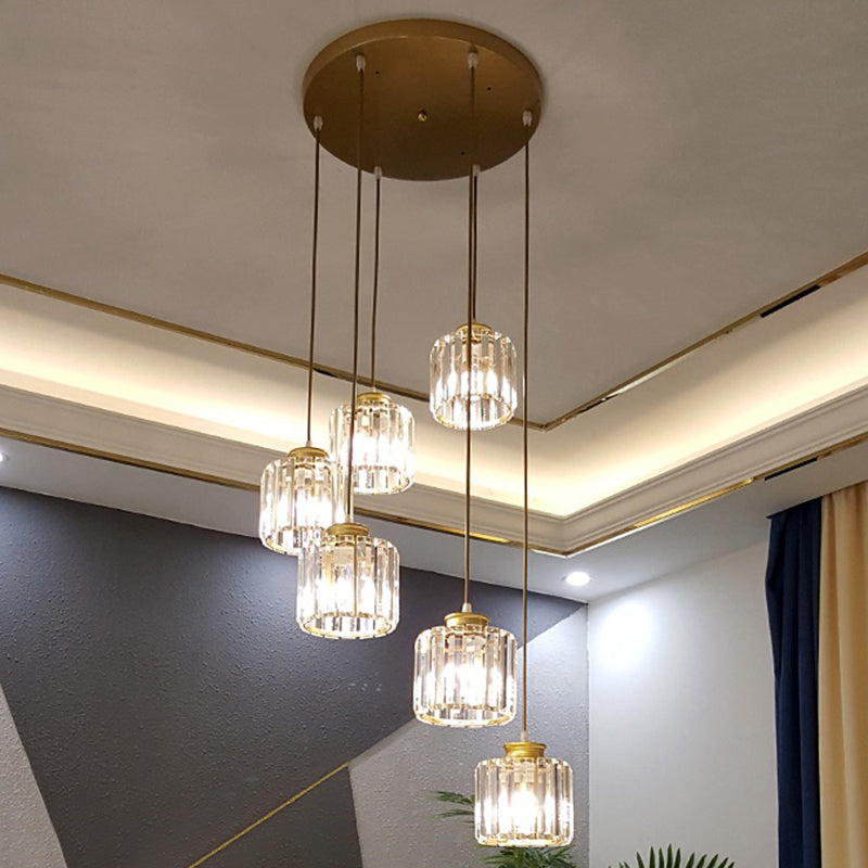 Contemporary Prismatic Crystal Cluster Pendant Light for Stairs