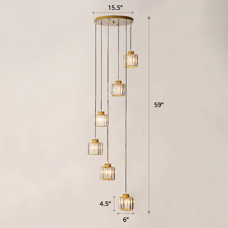 Contemporary Prismatic Crystal Cluster Pendant Light for Stairs