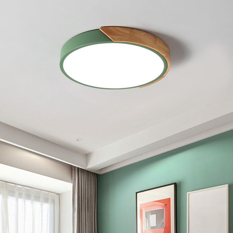 Round LED Macaron Ceiling Light with Acrylic Shade and Wood Accents