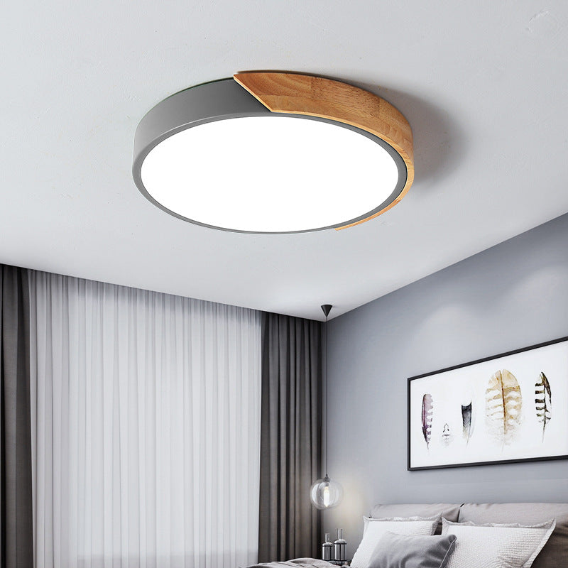Round LED Macaron Ceiling Light with Acrylic Shade and Wood Accents
