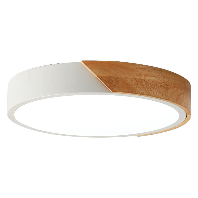 Round LED Macaron Ceiling Light with Acrylic Shade and Wood Accents