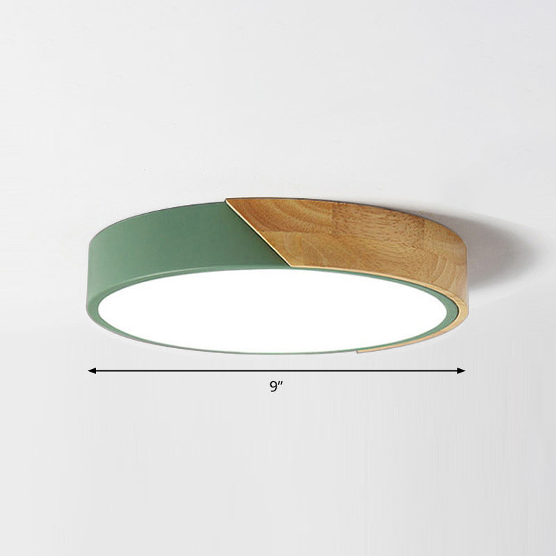 Round LED Macaron Ceiling Light with Acrylic Shade and Wood Accents