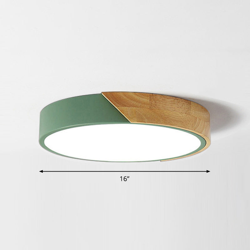 Round Led Macaron Ceiling Light With Acrylic Shade And Wood Accents