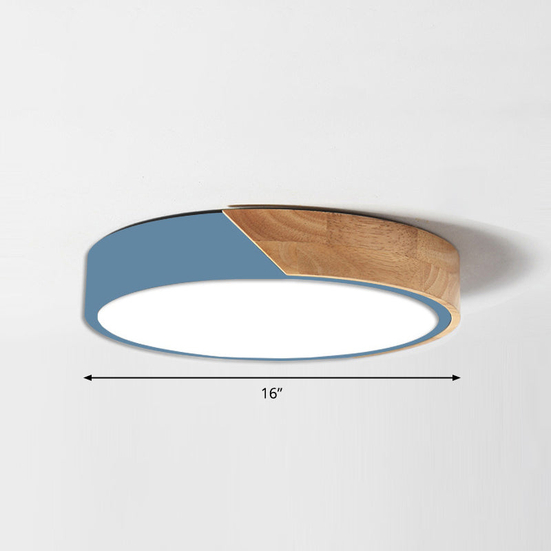 Round LED Macaron Ceiling Light with Acrylic Shade and Wood Accents