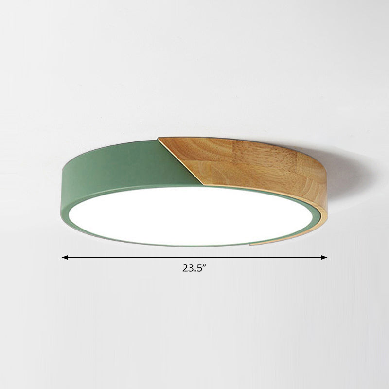 Round LED Macaron Ceiling Light with Acrylic Shade and Wood Accents