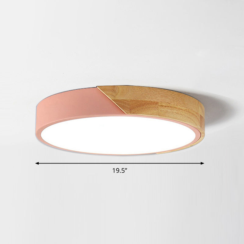 Round LED Macaron Ceiling Light with Acrylic Shade and Wood Accents