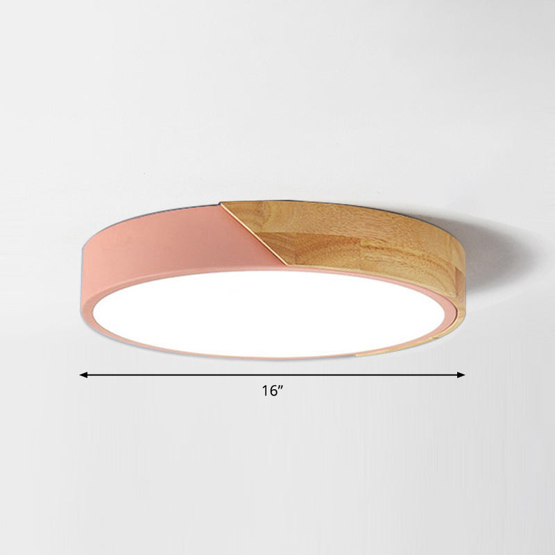 Round LED Macaron Ceiling Light with Acrylic Shade and Wood Accents