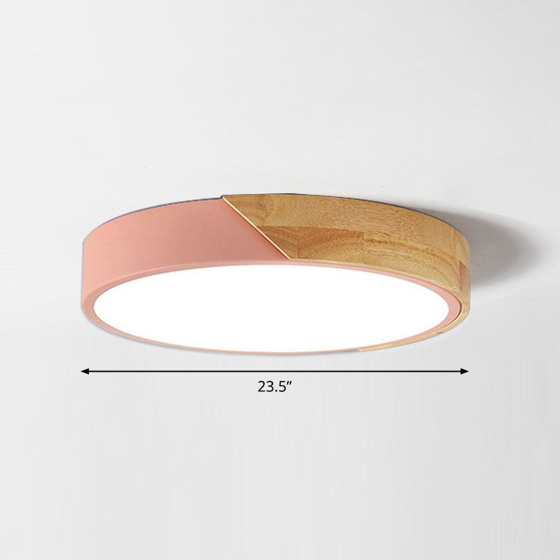 Round LED Macaron Ceiling Light with Acrylic Shade and Wood Accents