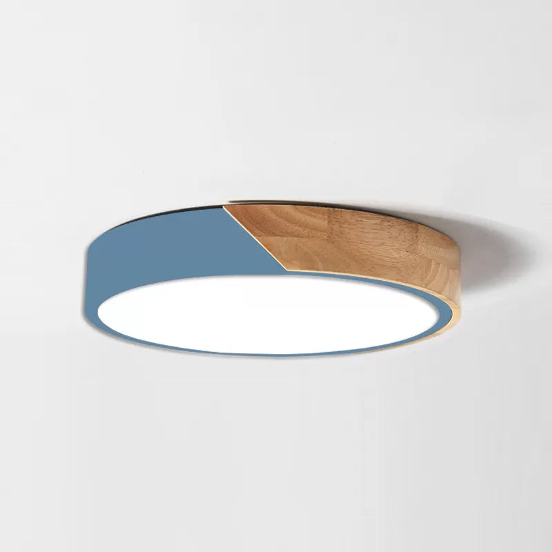 Round LED Macaron Ceiling Light with Acrylic Shade and Wood Accents