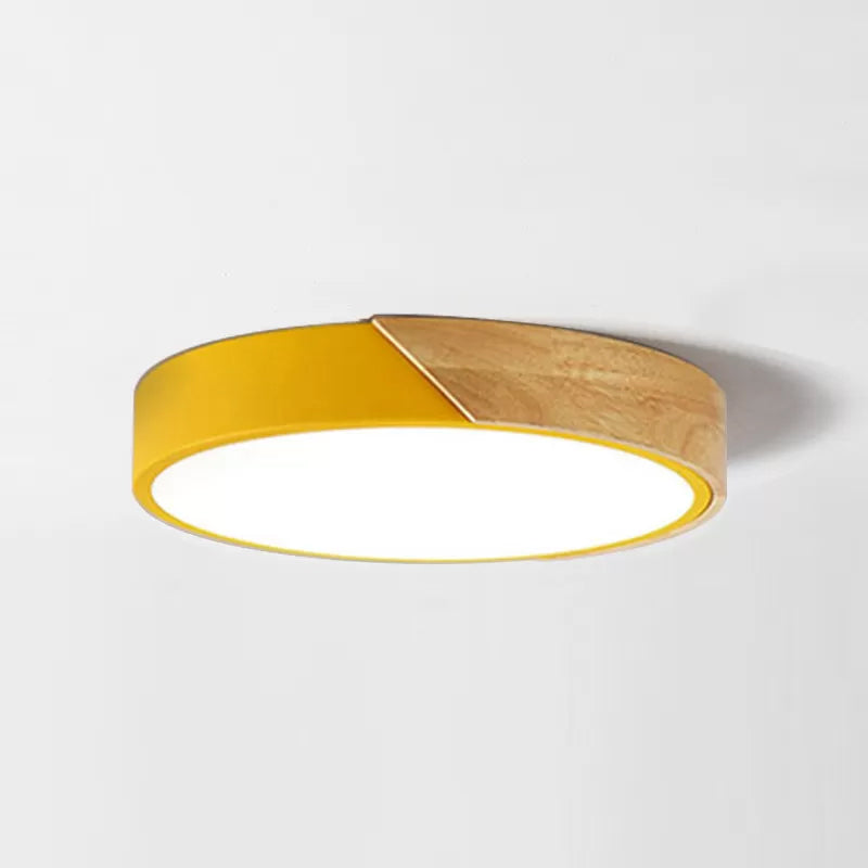 Round LED Macaron Ceiling Light with Acrylic Shade and Wood Accents