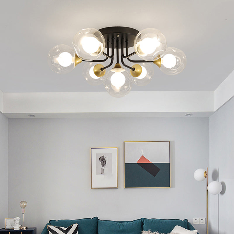 Plafonnier encastré minimaliste à double boule en verre noir - Luminaire semi-encastré élégant pour les chambres