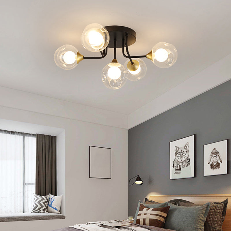Plafonnier encastré minimaliste à double boule en verre noir - Luminaire semi-encastré élégant pour les chambres