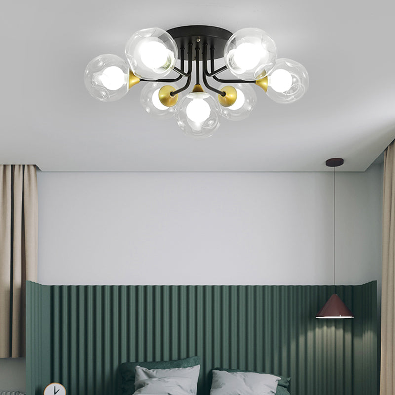 Plafonnier encastré minimaliste à double boule en verre noir - Luminaire semi-encastré élégant pour les chambres