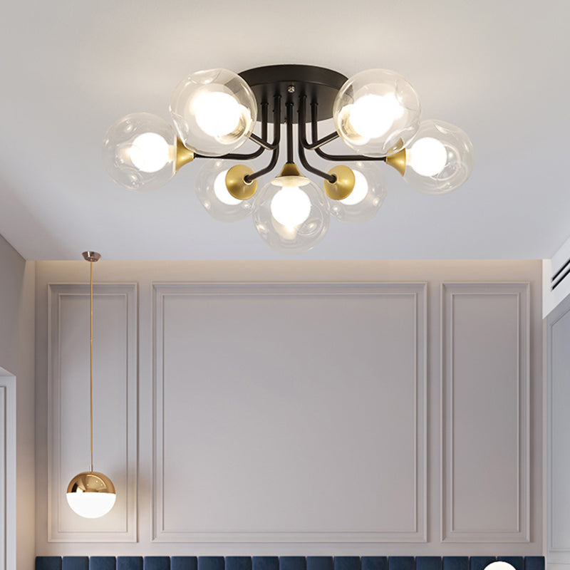 Plafonnier encastré minimaliste à double boule en verre noir - Luminaire semi-encastré élégant pour les chambres