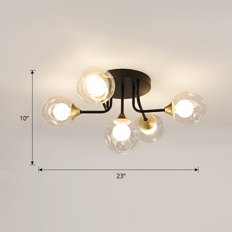 Plafonnier encastré minimaliste à double boule en verre noir - Luminaire semi-encastré élégant pour les chambres